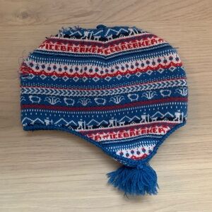 Icebreaker Kids 100% Merino Wool Hat with Blue and Red Pattern